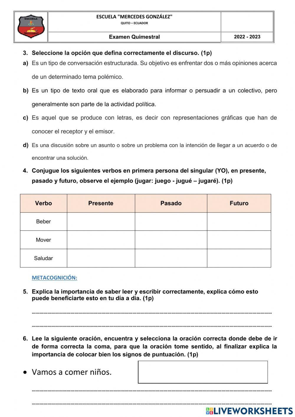 Evaluación de lengua y literatura