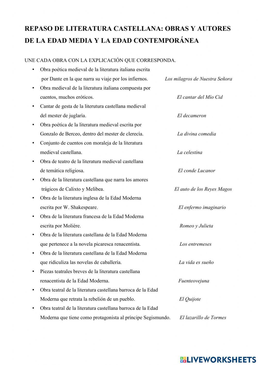 Obras de la literatura castellana