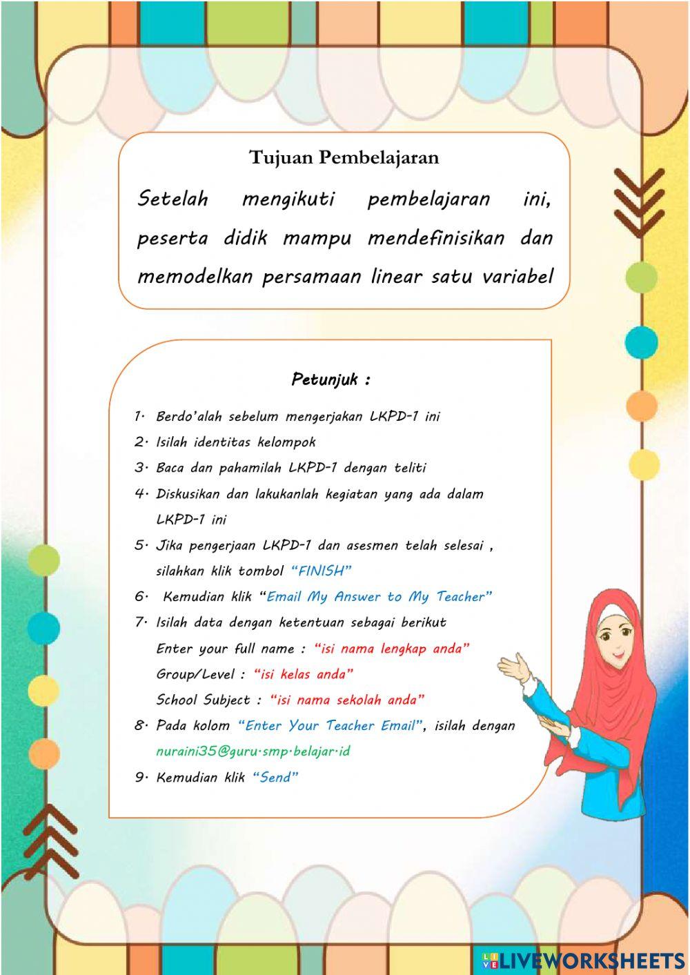 LKPD Persamaan Linear Satu Variabel Pertemuan 1