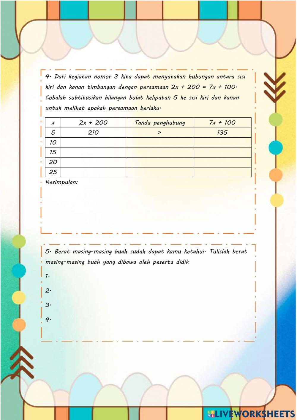 LKPD Persamaan Linear Satu Variabel Pertemuan 1