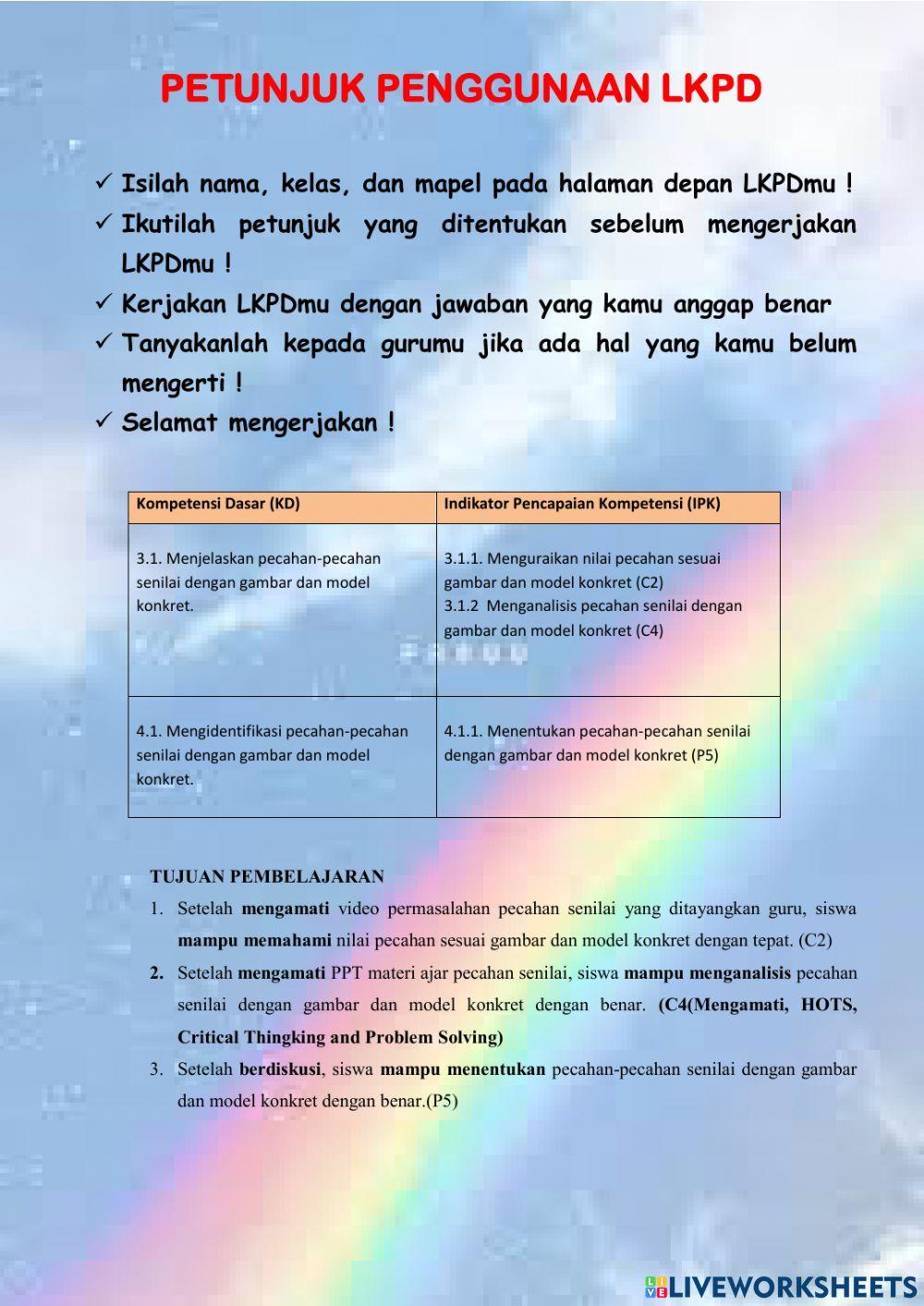 Lkpd matematika pecahan senilai kelas 4 sd negeri 009 rambah hilir