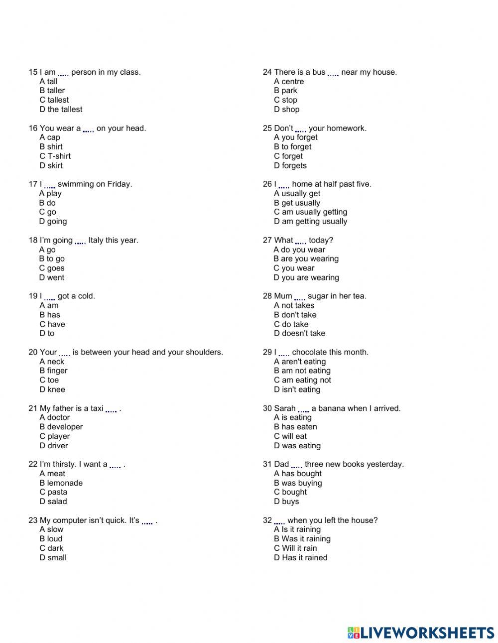 Diagnostic test-intermediate level