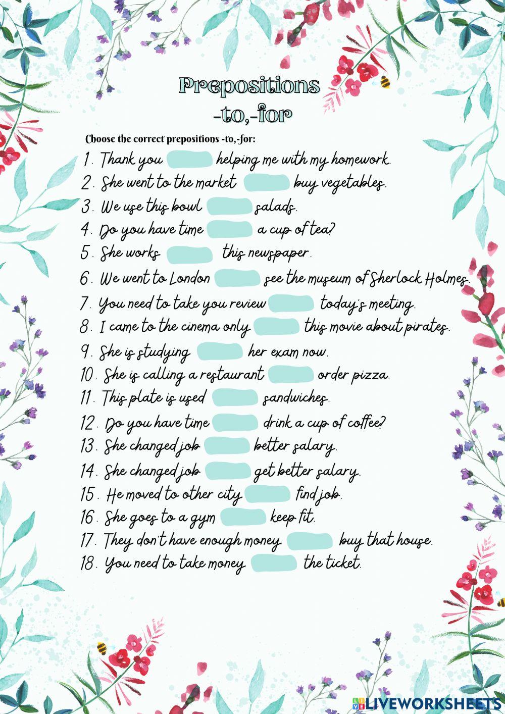 Prepositions -to,-for