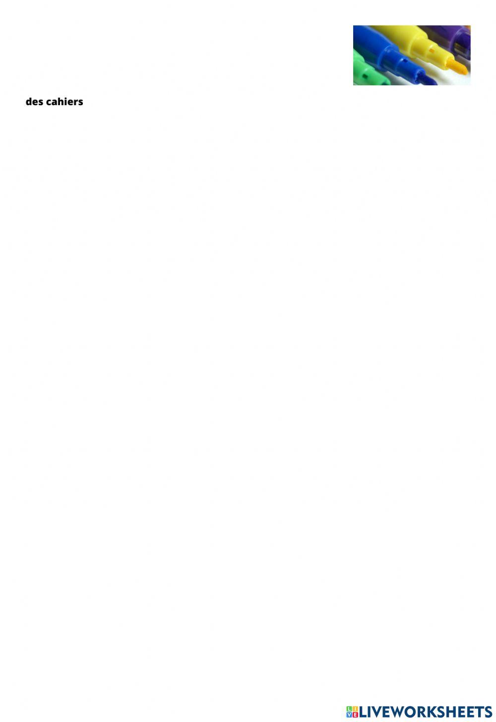 Verbe avoir et fournitures scolaires