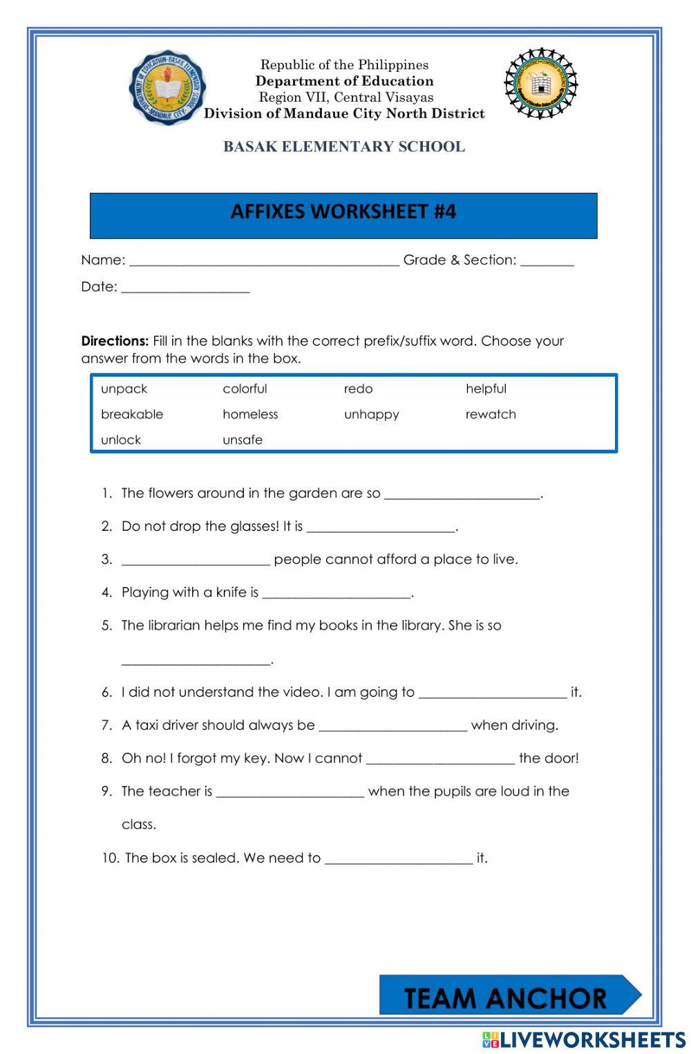 Prefixes and suffixes