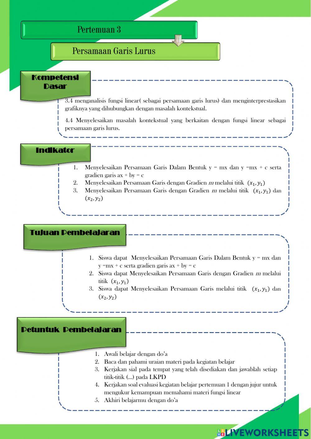 Pertemuan 3 Persamaan Garis Lurus
