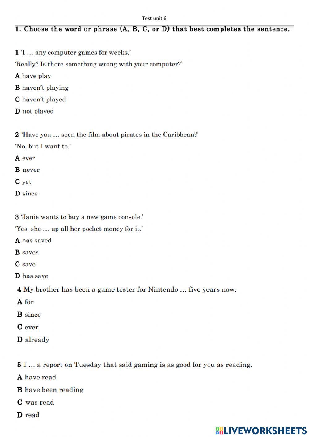 Activate b1 test unit 6