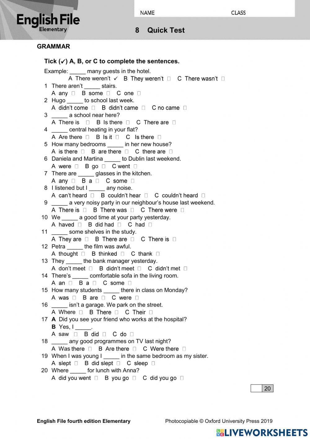 7033056 english file 4th edition elementary quick