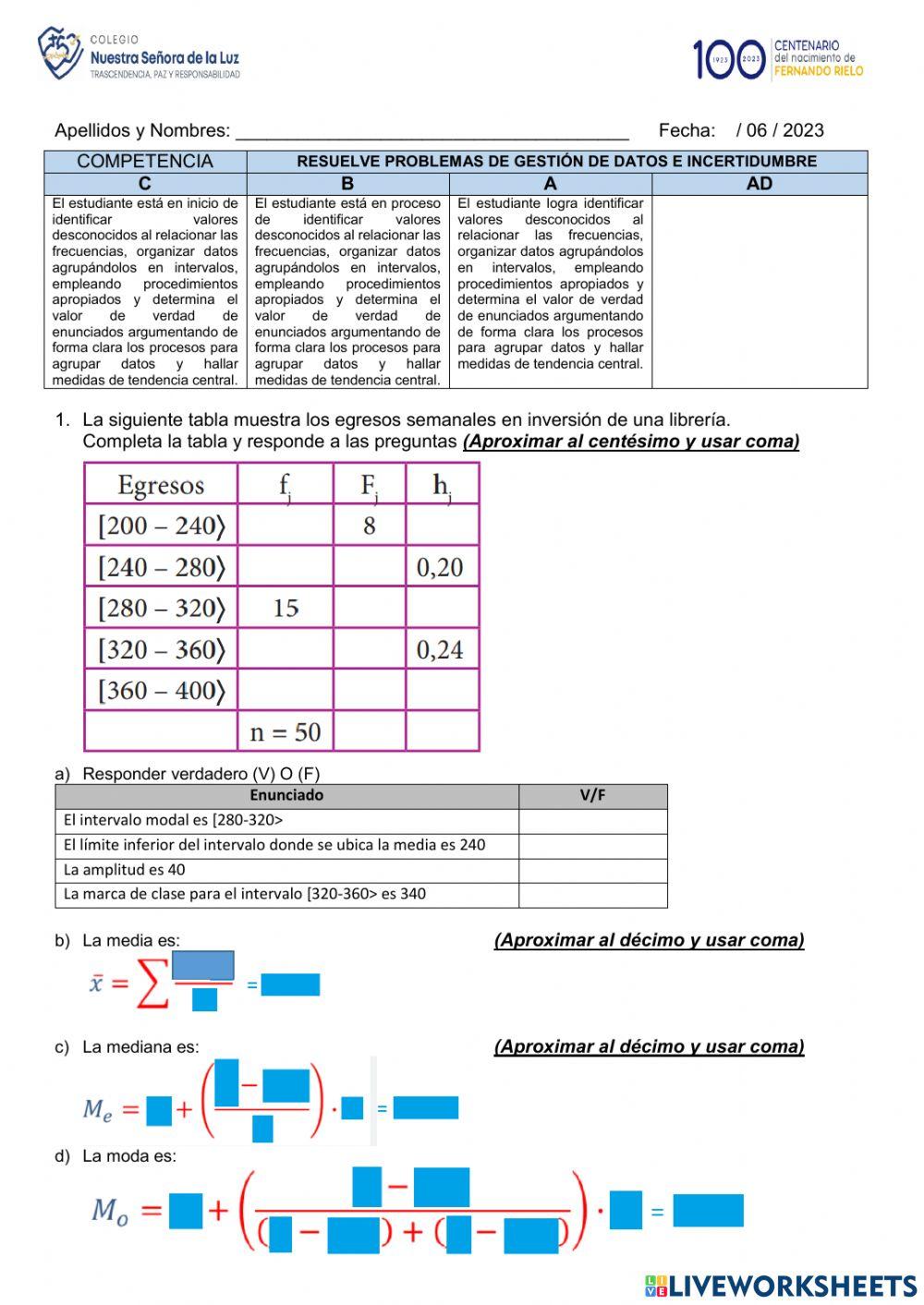 Tablas de frecuencia y medidas de tendencia central