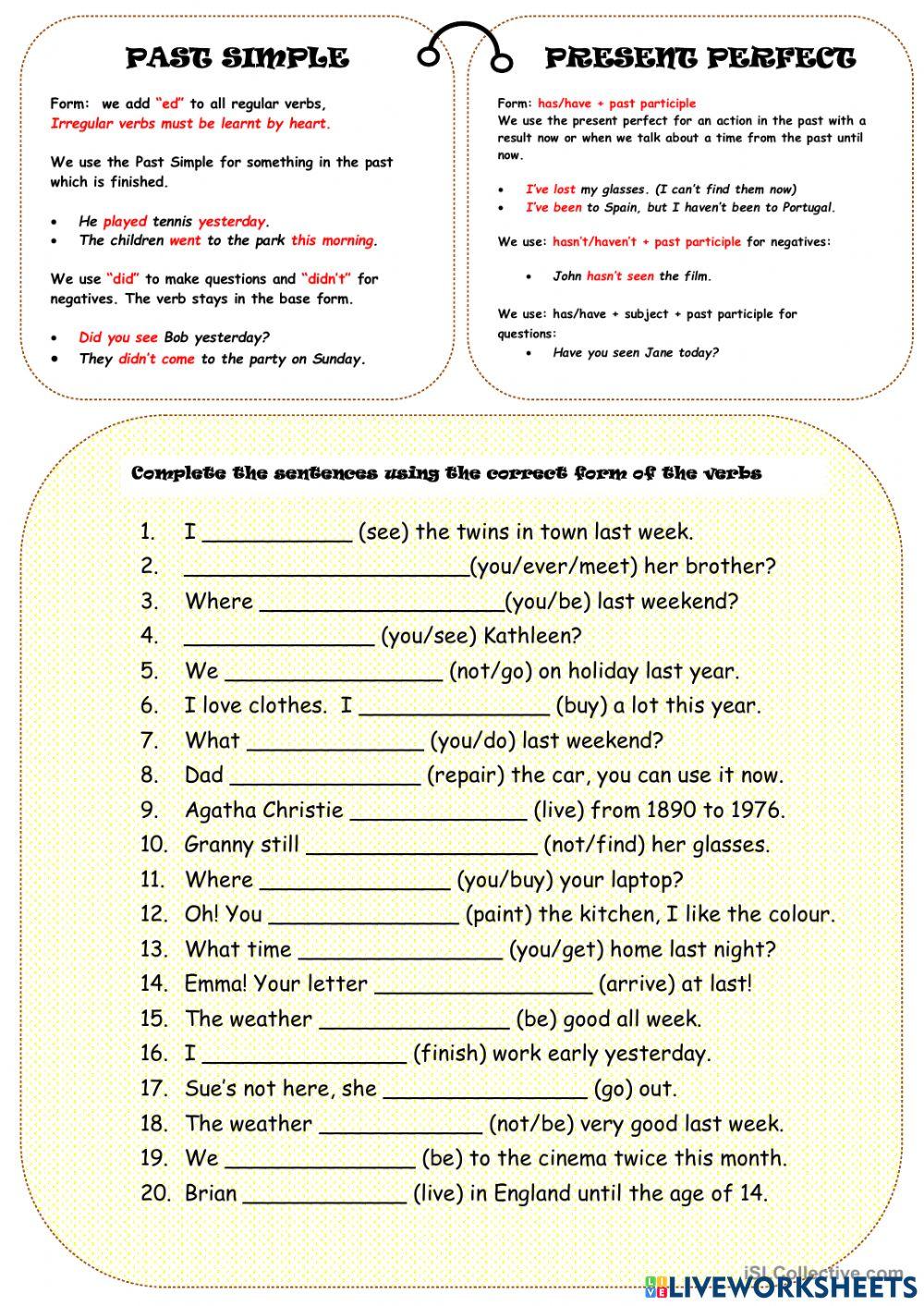 Past siplme present perfect