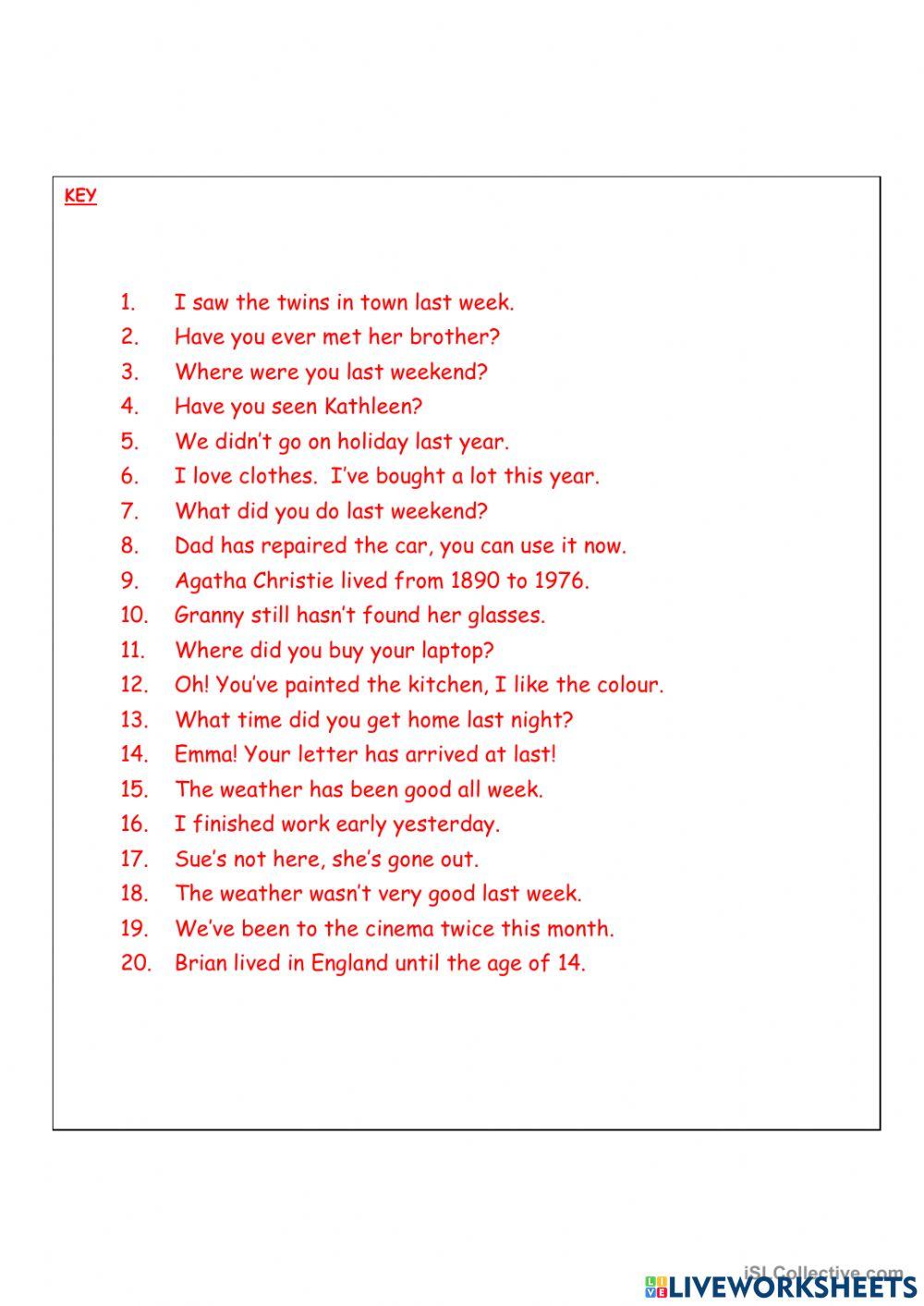 Past siplme present perfect