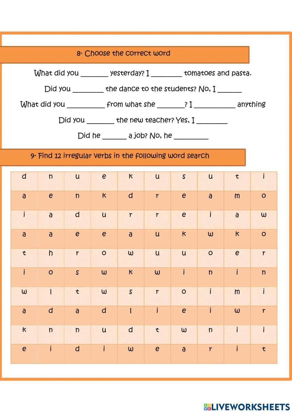 Past tense: regular and irregular verbs Past tense: regular and irregular verbs