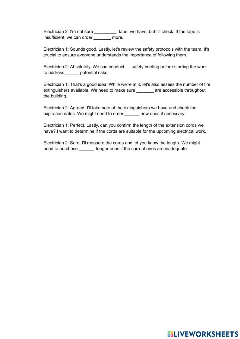 Conversation between electricians