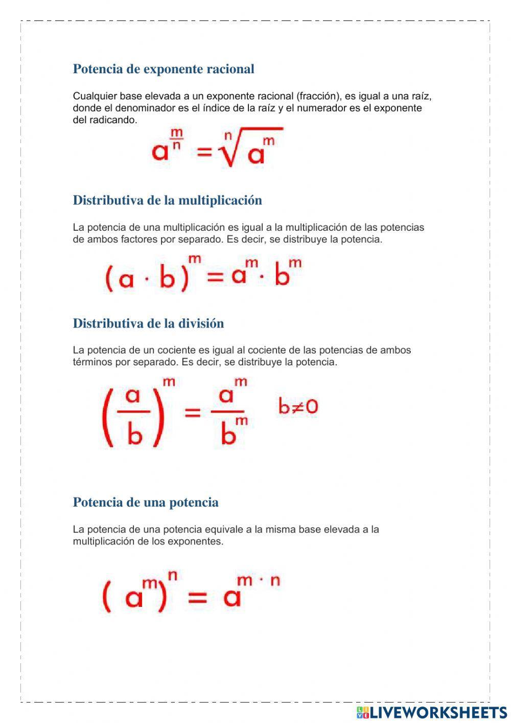 Potenciacion online exercise for 8vo | Live Worksheets
