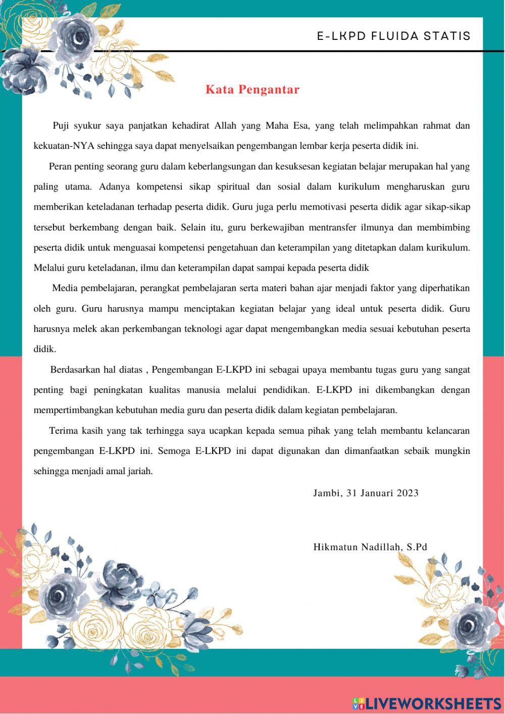 Kata Pengantar, KI dan Peta Konsep E-LKPD