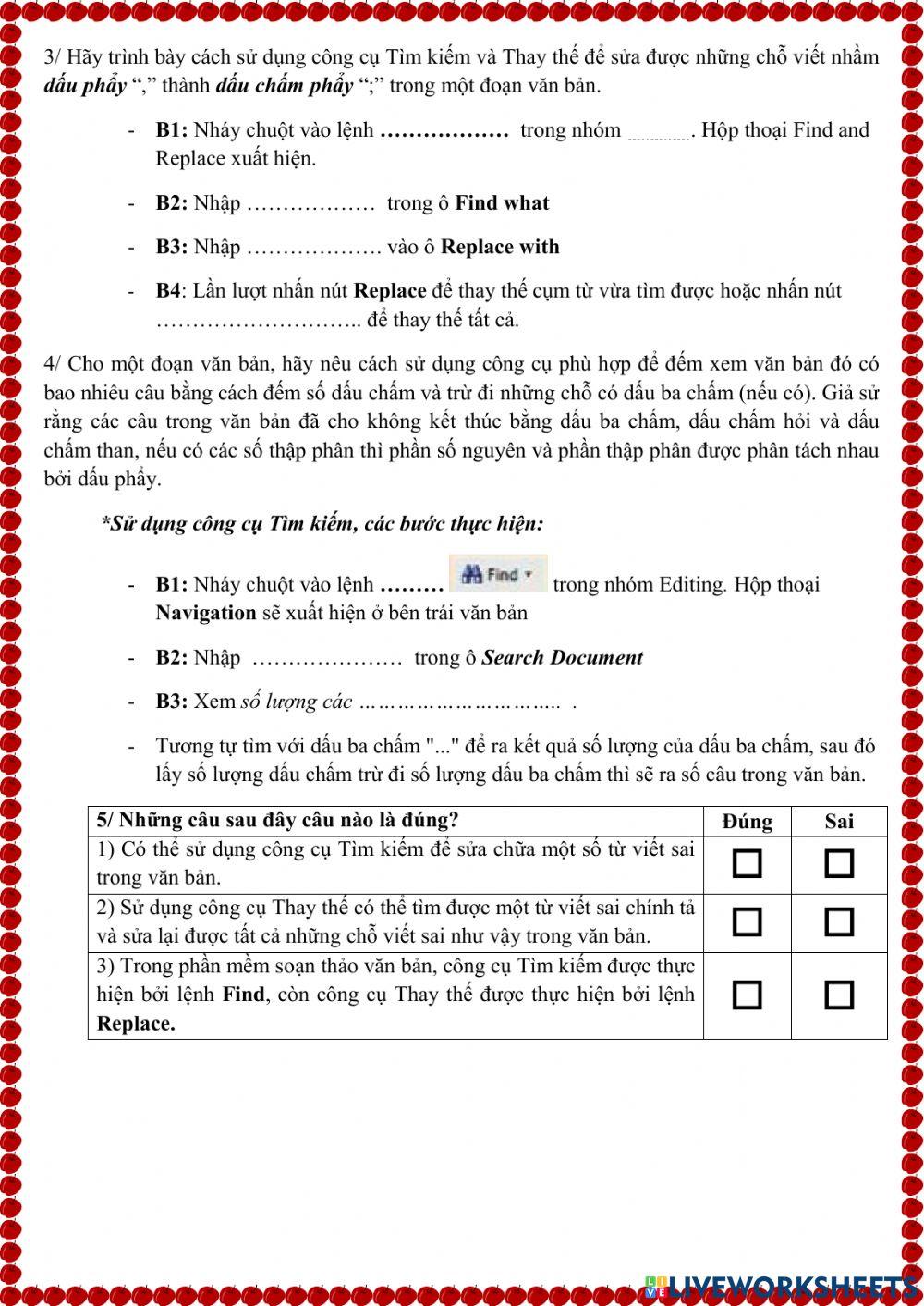 Chủ đề E Bài 1. Tìm kiếm và thay thế trong soạn thảo văn bản