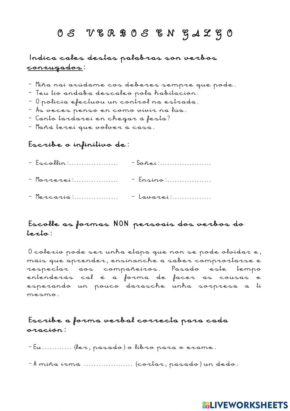 Os verbos regulares en galego