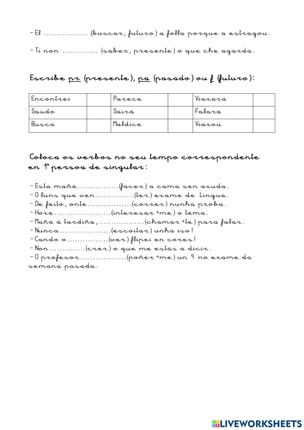 Os verbos regulares en galego