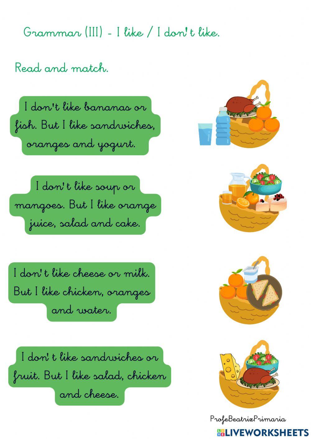 Go Far Year 1 U6 That's delicious - Grammar I like, I don't like