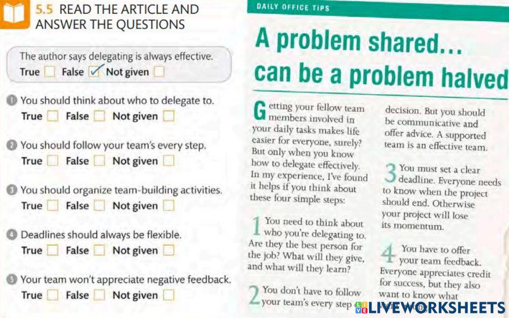 Reading Delegating tasks 5.5