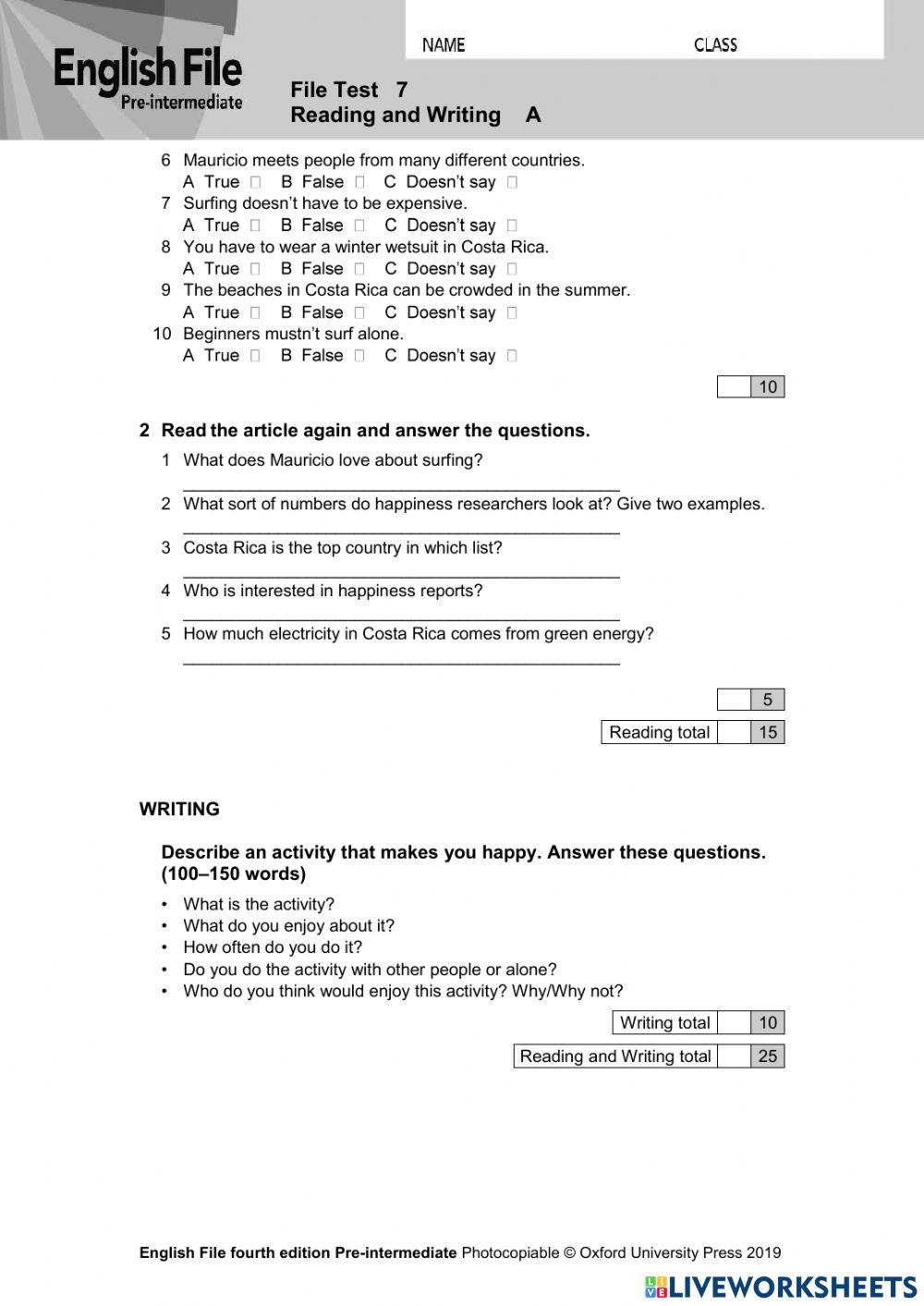 File Test 7 online exercise for | Live Worksheets