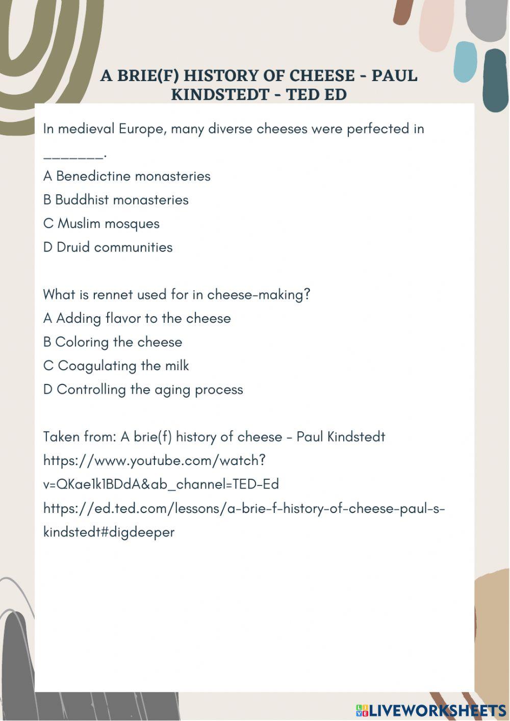 A Brief History of Cheese - Listening and Reading