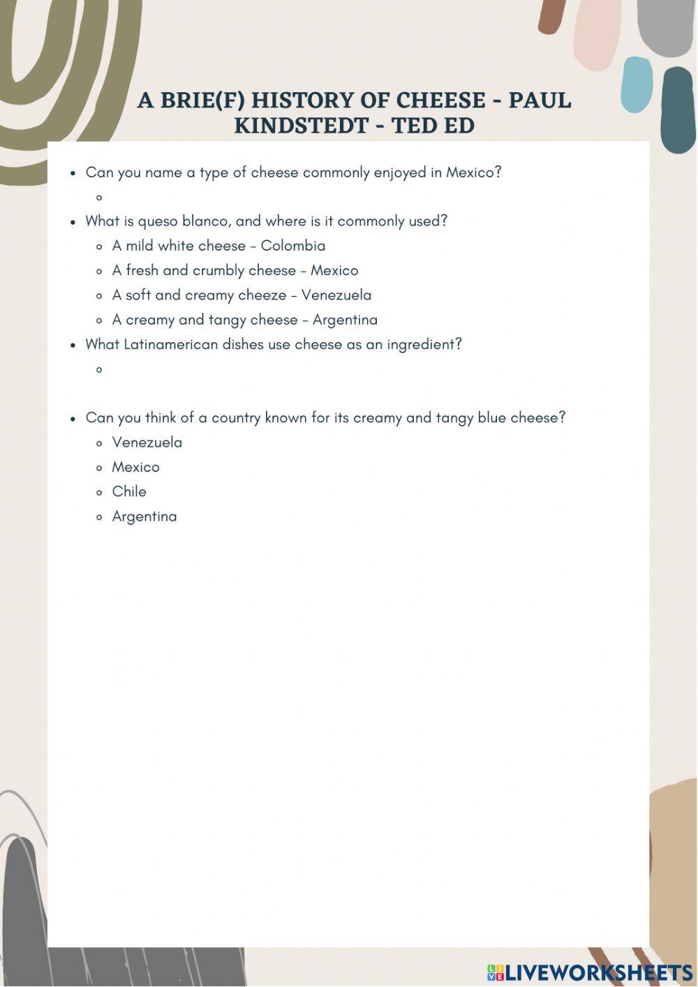 A Brief History of Cheese - Listening and Reading