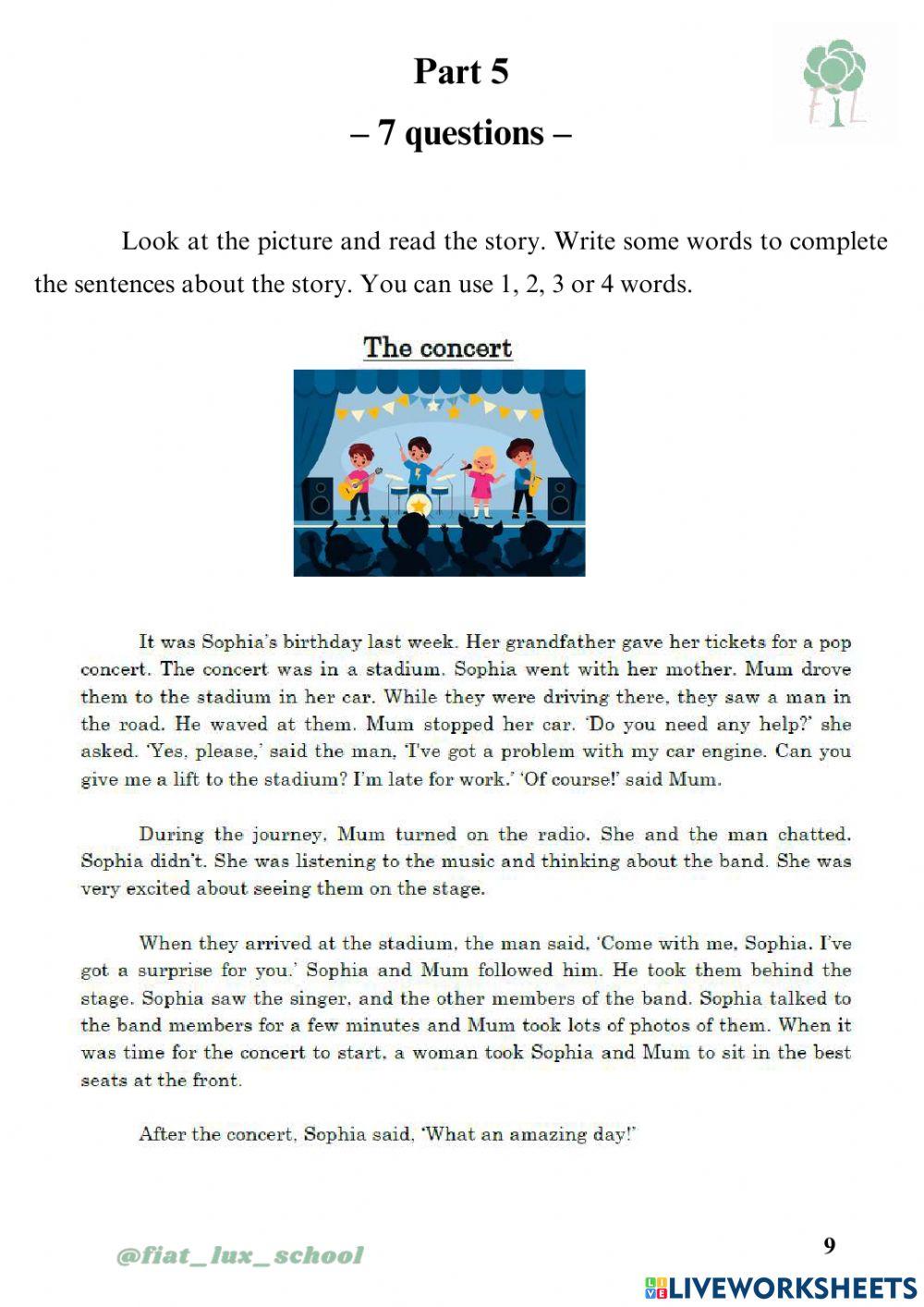 Flyers Reading and Writing Part 2 online exercise for Live Worksheets