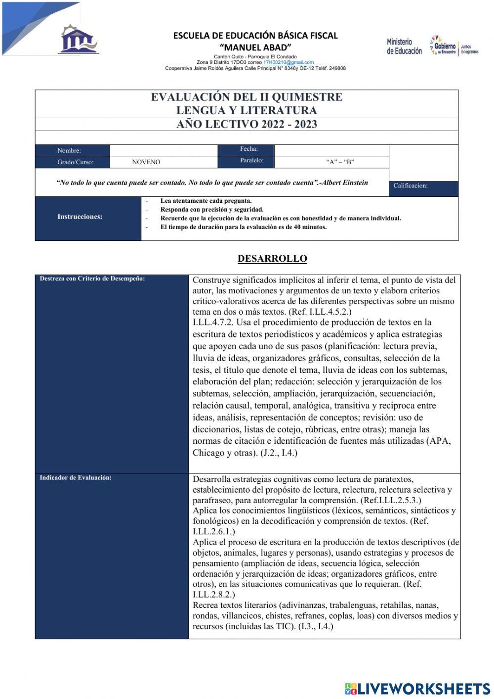 Evaluación novenos 2023