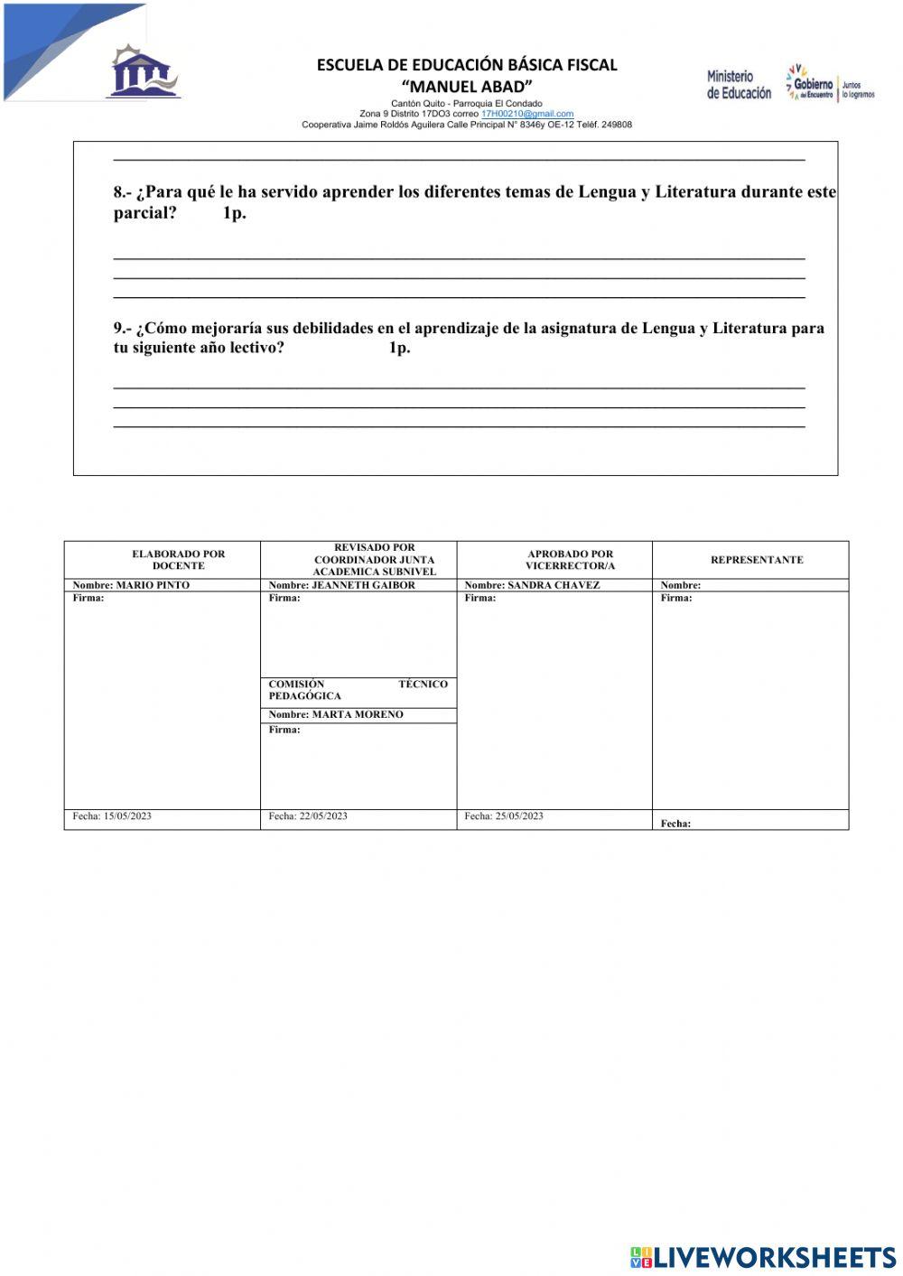 Evaluación novenos 2023