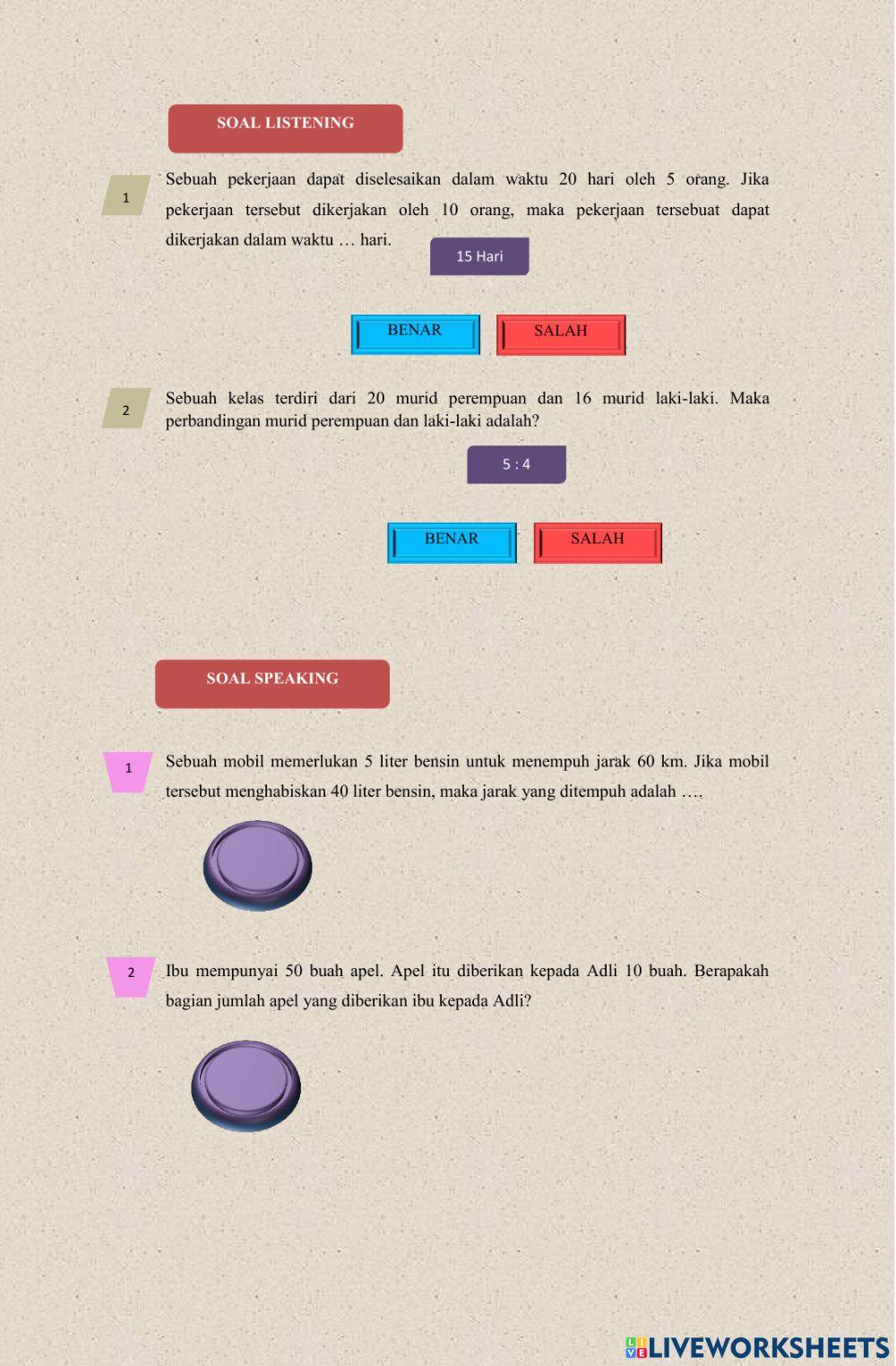 Soal Latihan Perbandingan