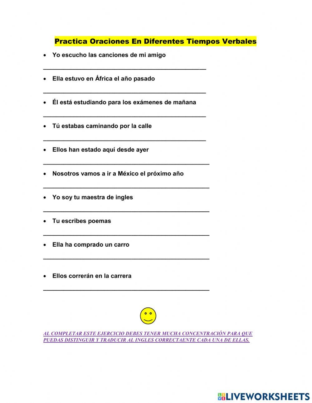 Practica Oraciones En Diferentes Tiempos Verbales