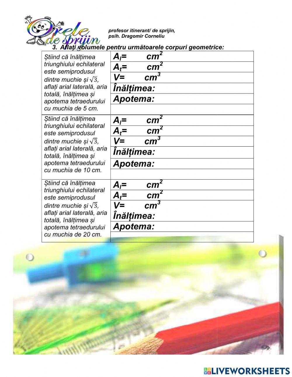 Tetraedrul- proprietăți, arii și volum