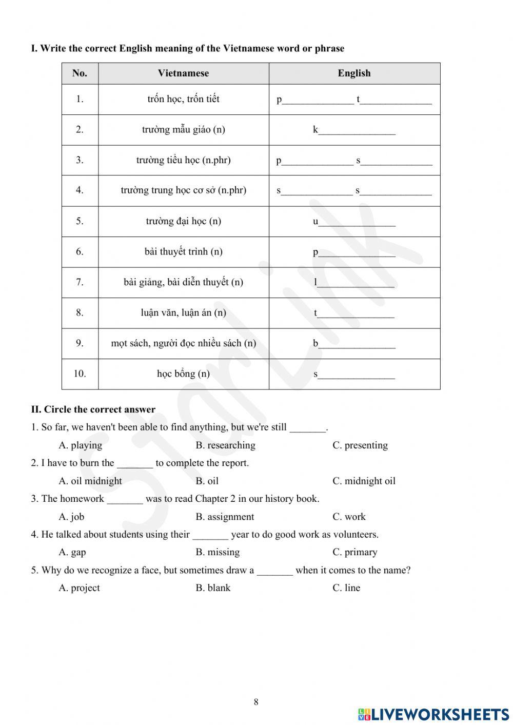 Viet Teacher-S6-WEEK 5-LESSON 5-GRAMMAR & PET PRACTICE