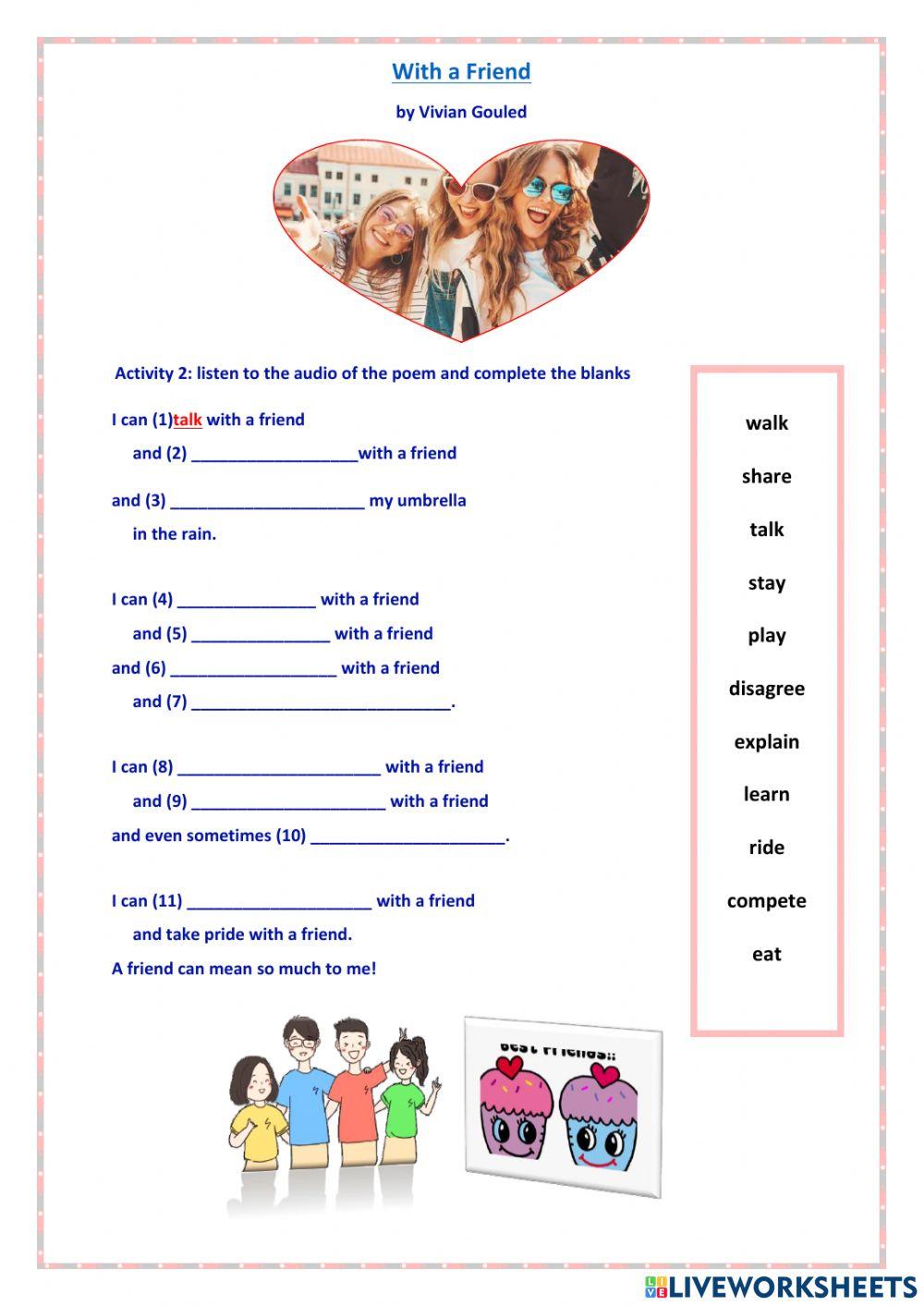 With a friend worksheet Live Worksheets