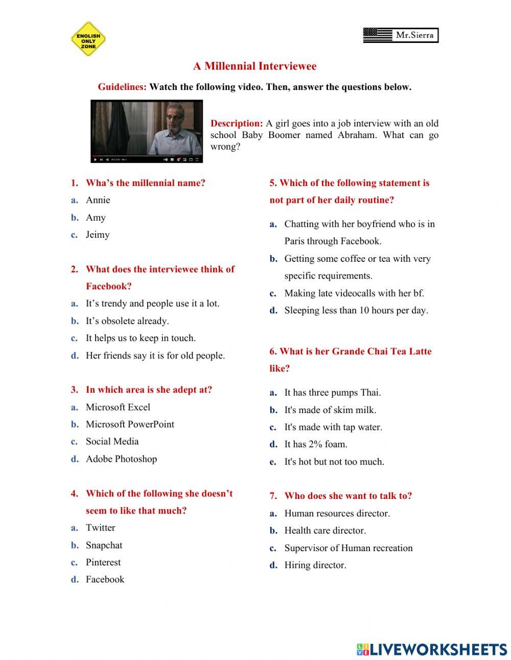 Listening test - Millennial interview