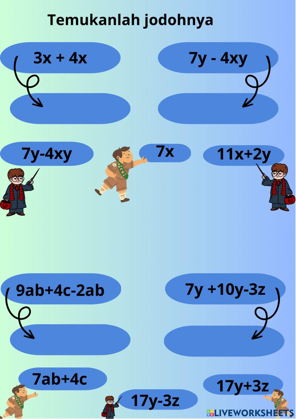 Penjumlahan dan Pengurangan Aljabar