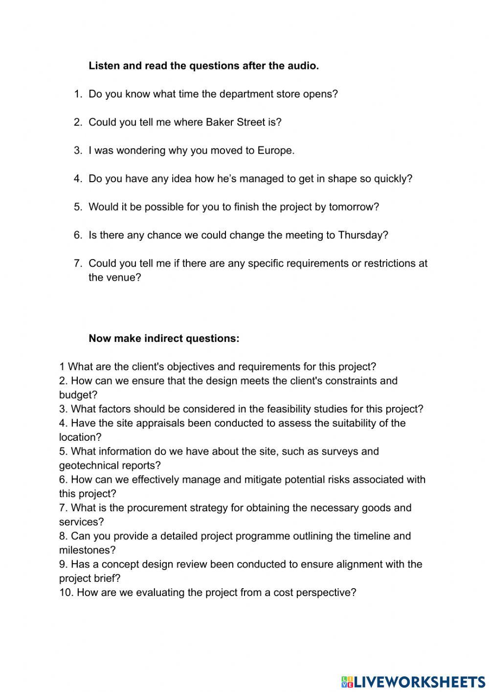 Indirect Questions Intonation
