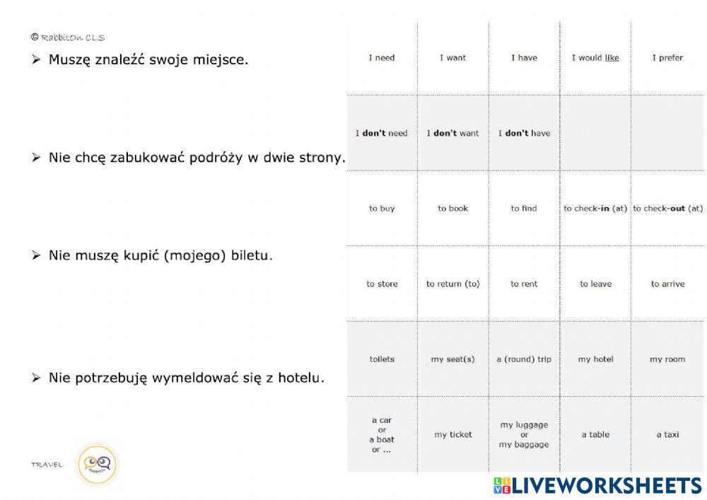 TRAVEL - budowanie zdań