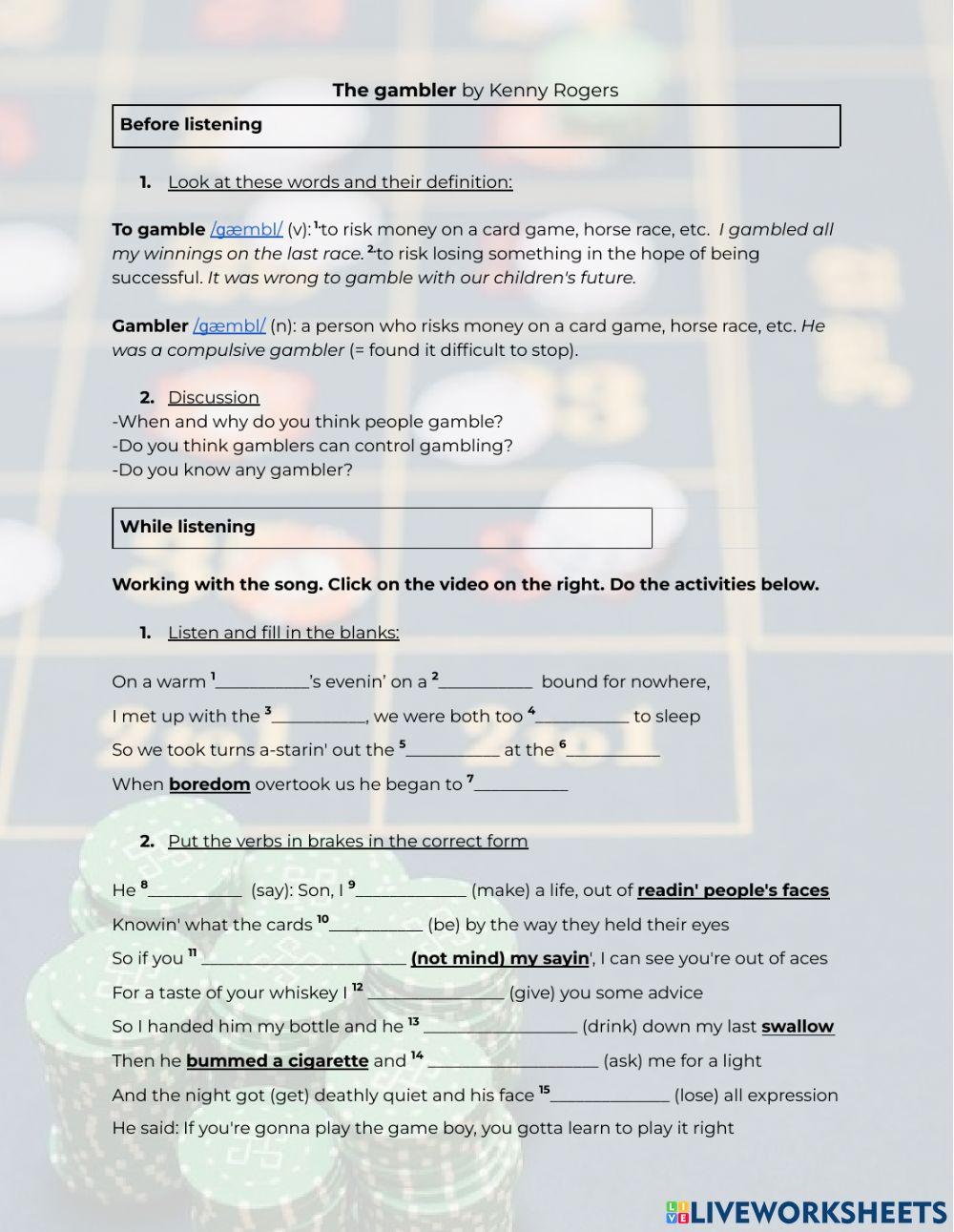 The gambler by Kenny Rogers