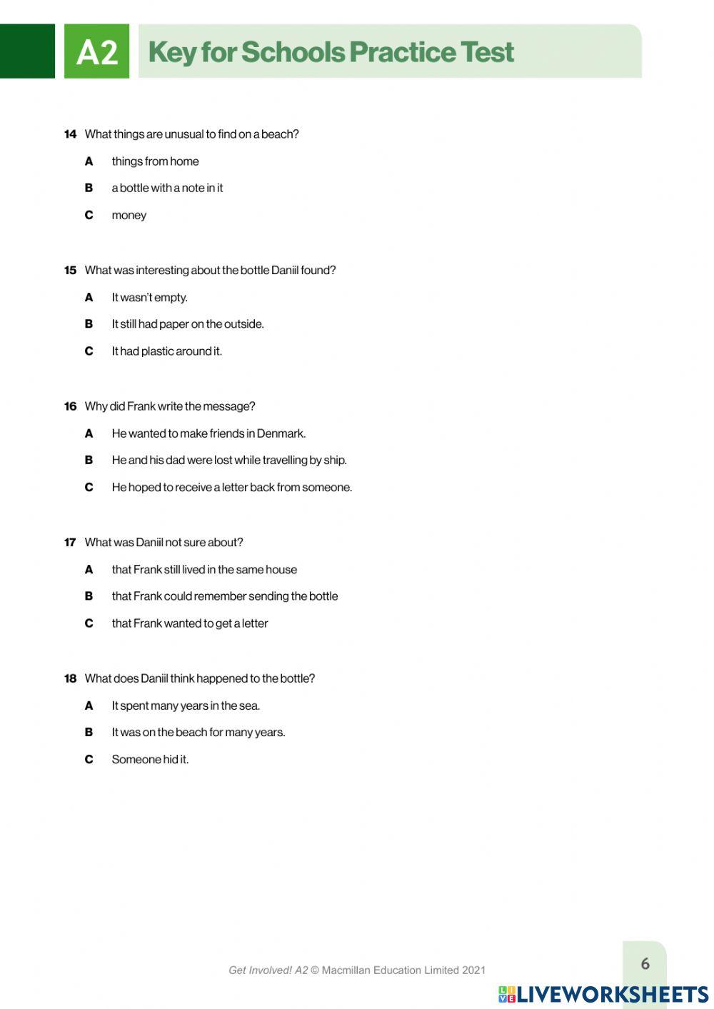 Ket a2 reading and writing worksheet live worksheets