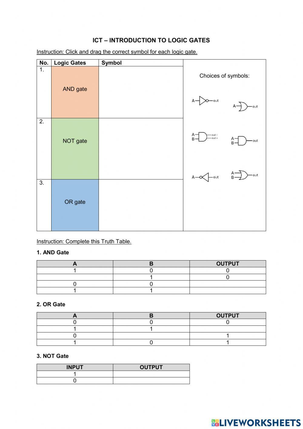 Logic Gates interactive exercise Live Worksheets