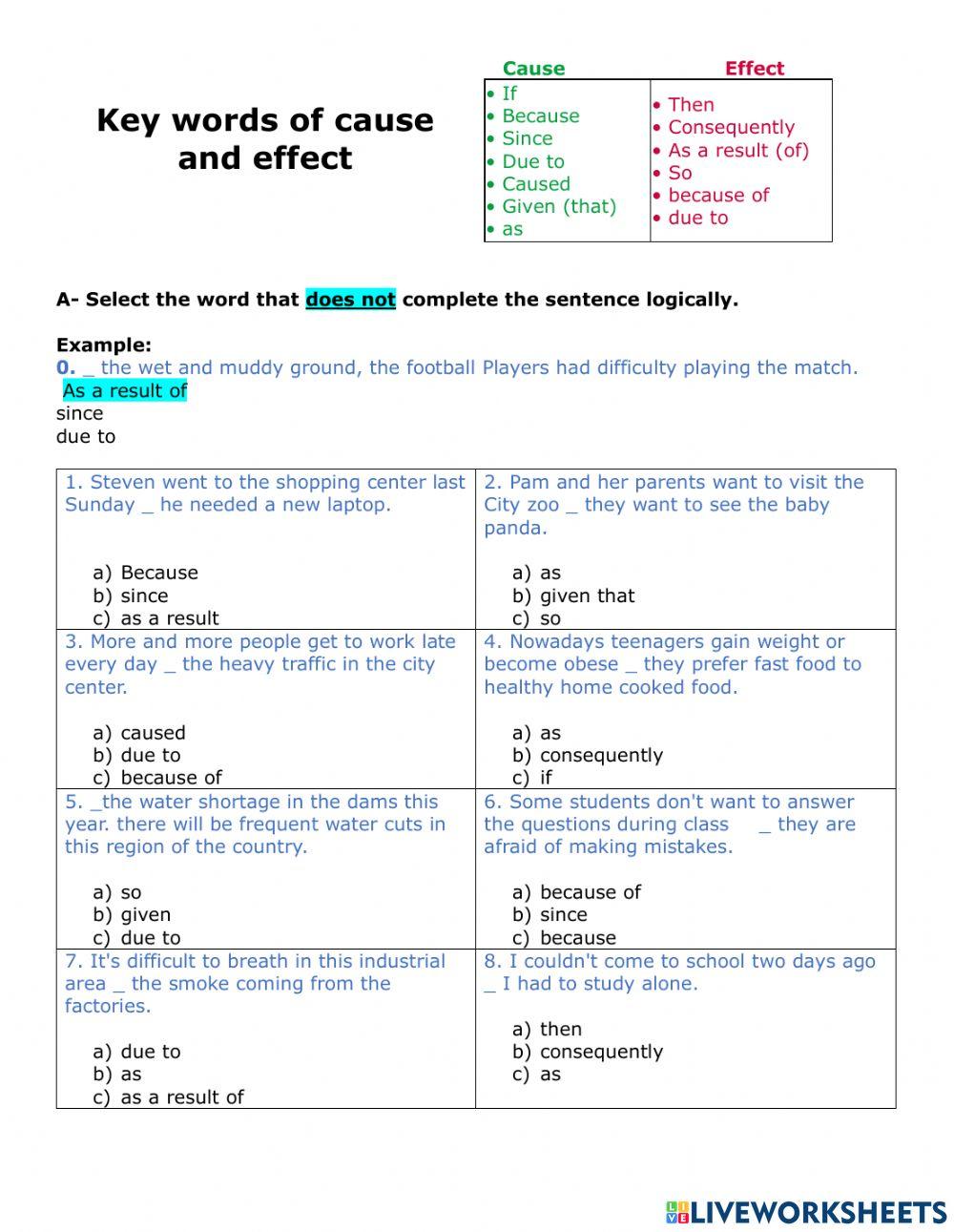 Cause And Effect Key Words Anchor Chart