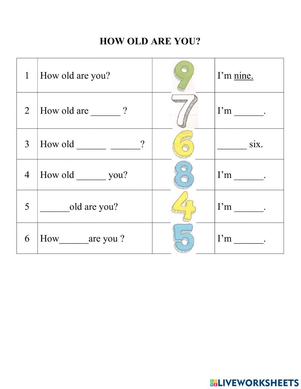 HOW OLD ARE YOU? online exercise for | Live Worksheets