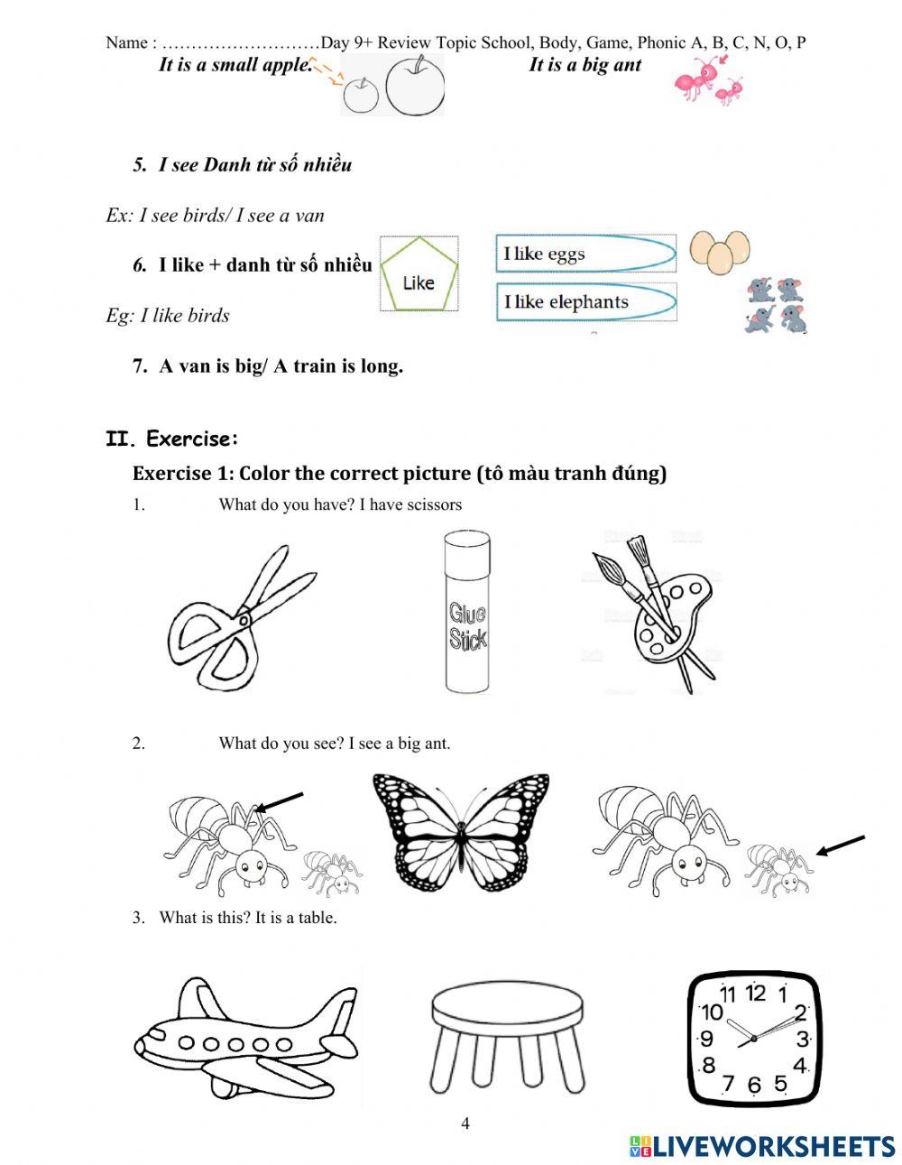 Review phonic A-B-C-N-O-P & Topic: School-body-game