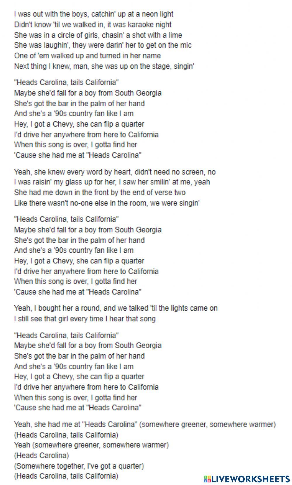 Heads Carolina tails California