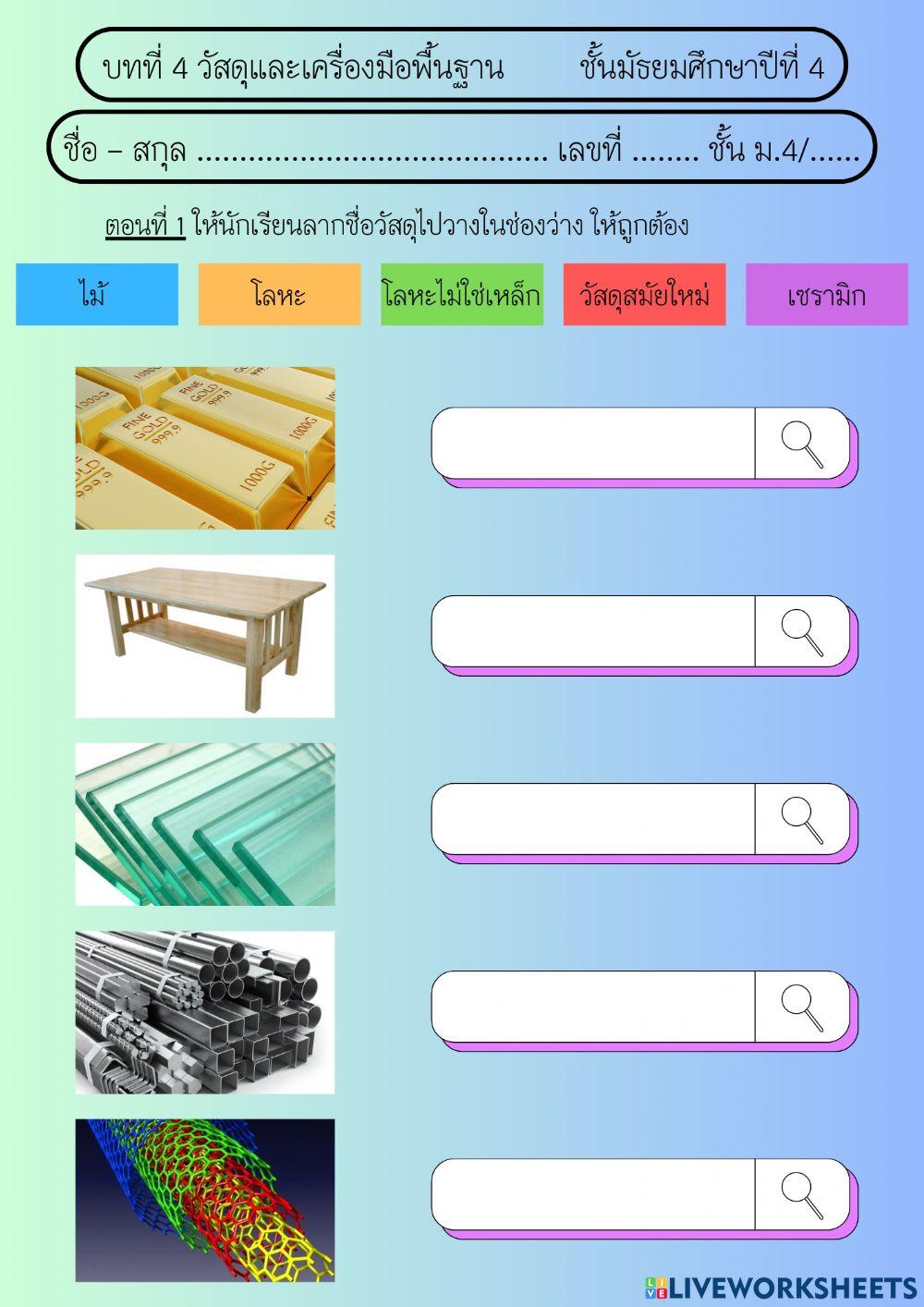 บทที่ 4 วัสดุและเครื่องมือพื้นฐาน เรื่อง วัสดุ