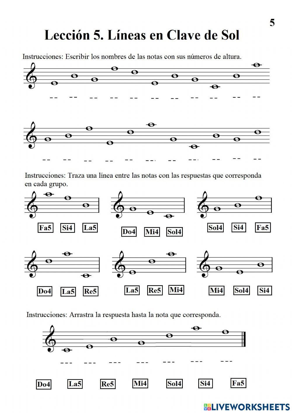 Lección 5: Líneas en Clave de Sol