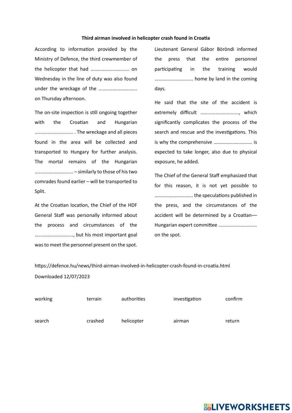 Helicopter crash in Croatia