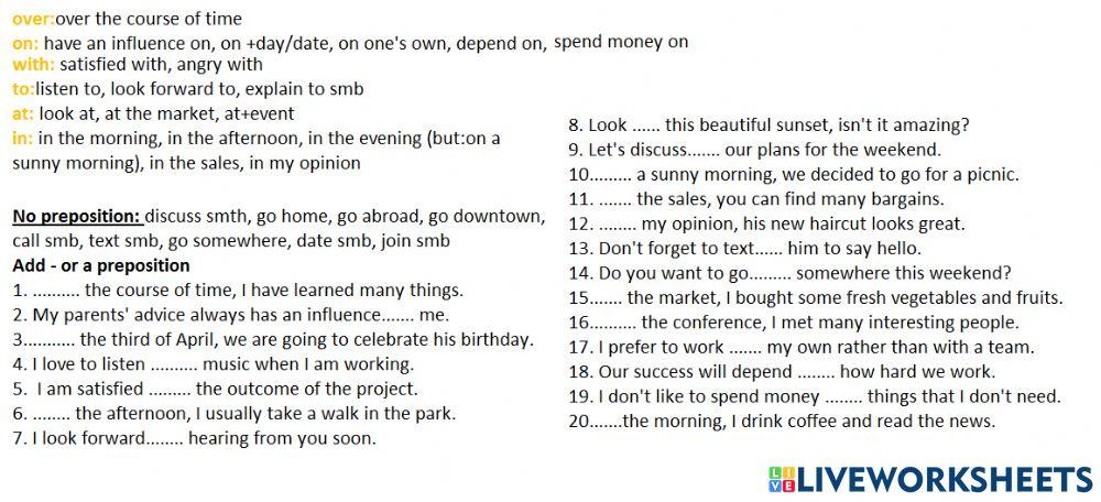 Over, in, at,with,to prepositions